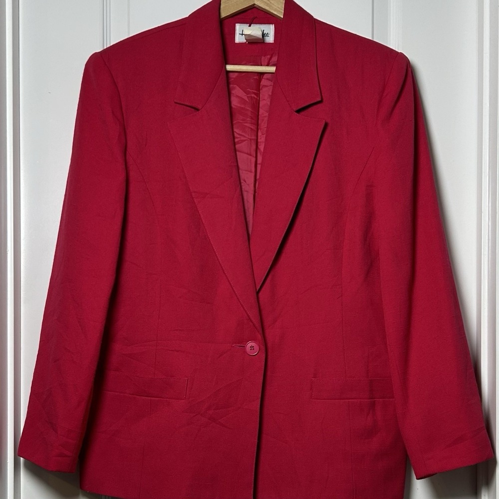 Henry Lee Vintage Raspberry Satin Lined Structured Single Button Power Blazer